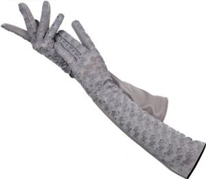 Leather Women Gloves Lace Elbow Length Floral Fashion Formal Mittens Protections