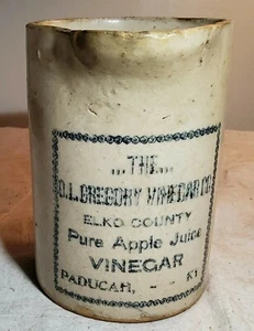 RARE ANTIQUE GLAZED STONEWARE OL GREGORY VINEGAR CO. ELKO COUNTY PADUCAH PITCHER - Picture 1 of 10