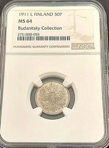 1911 L Finland 50 P , NGC MS 64 , nice silver coin # 1945, #62-18 - Picture 1 of 4