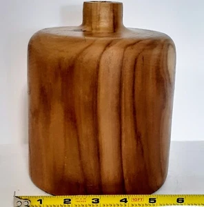 New Handmade Wooden Teak Bud Vase Flower Pot Square Home Danish Brown Heavy 6x7" - Picture 1 of 7