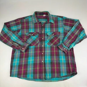 Camicia vintage Dakota Five Brother uomo taglia XL quadri flanella magenta turchese - Foto 1 di 7