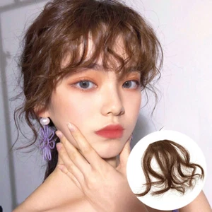 Brown Thin Neat Curly Mini Clip in Natural Neat Air Fringe Human Hairpiece Bangs - Picture 1 of 8