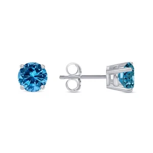 1 Ct Round Blue VS Lab Grown Diamond 14K White Gold Earrings Studs Push Back - Picture 1 of 4