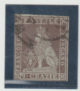 ITALY  TUSCANY Scott #8 Used   1851   Gray paper CV. $300. - Picture 1 of 2