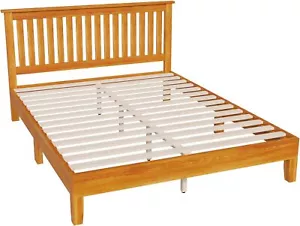 Wood Platform Bed Frame Solid Wood Foundation/Wood Slats Support with Headboard - Picture 1 of 39