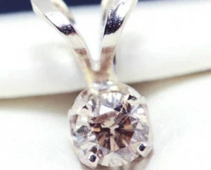 Genuine Natural Champagne Diamond Solid 14K White Gold Pendant Necklace Wedding  - Picture 1 of 2