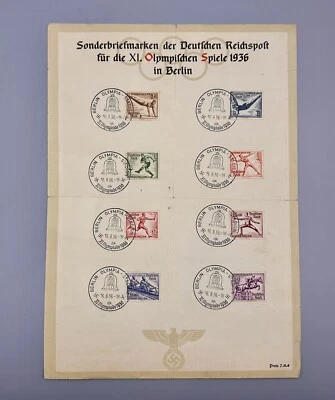 1936 Germany Olympics Set Special Commemorative Sheet Scarce Opening Day Cancels - Image 1 of 4