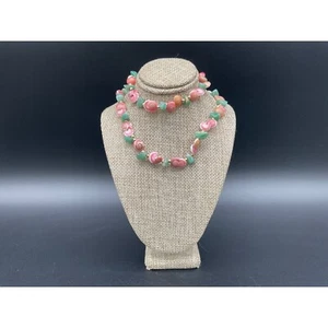 Vintage Aventurine Gold Tone Bead & Dyed Shell Necklace & Bracelet Set 22" & 9" - Picture 1 of 9