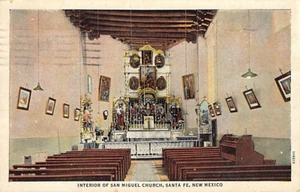Postkarte NM: Innenraum, Kirche San Miguel, Santa Fe, New Mexico WB verschickt 1935 - Bild 1 von 2