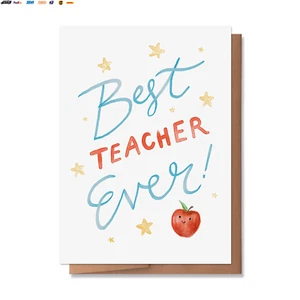 Wunderkid Best Teacher Ever Card, Thank You Teacher Appreciation Card (1 Single - Picture 1 of 5