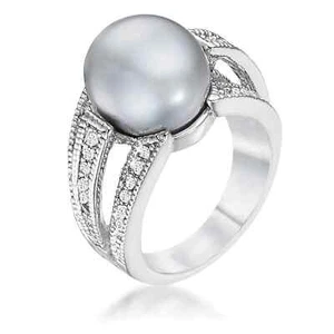 Simulated Gray Pearl Bridal Ring - Picture 1 of 2