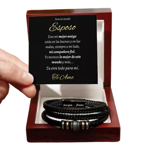 Pulsera para Hombre Brazalete Retro Cuero Negro Trenzado Regalo Para Esposo - Imagen 1 de 15