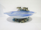 Murano Glass 12' Blue & White Swirl Bowl w/ Dolphin Holder