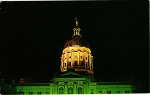 State Capitol Atlanta Georgia beleuchtete Kuppel Nachtsicht Vintage Chrom Postkarte - Bild 1 von 2
