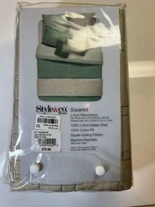 Style & Co Home Wave Euro Pillow Shams Set Cotton 300 Ct Quilt New Green Stitch - Picture 1 of 7