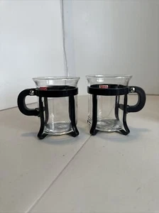 Vintage Glass Coffee Cups Black BODUM SWITZERLAND HTF Tea Espresso Bistro Unused - Imagen 1 de 14