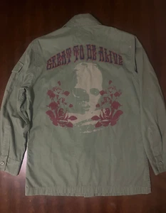 Juicy Couture mens small Olive Green military Jacket y2k Skull Print rose unisex - Picture 1 of 7
