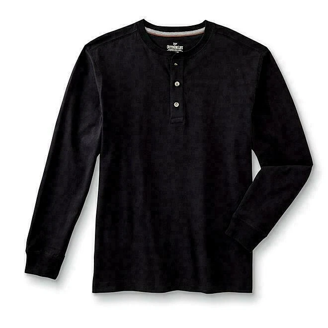 Camisa Henley Para Hombres Negra Exterior Talla Natural 2 XL (XXL) Algodón Nueva Foto 1 de 1