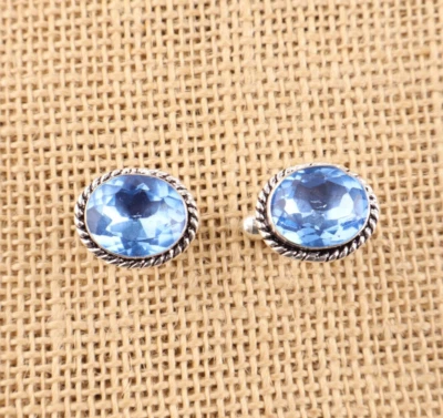 925 Sterling Silver Natural Tanzanite Gemstone Blue Cufflinks Men's Jewelry HA - Image 1 of 4
