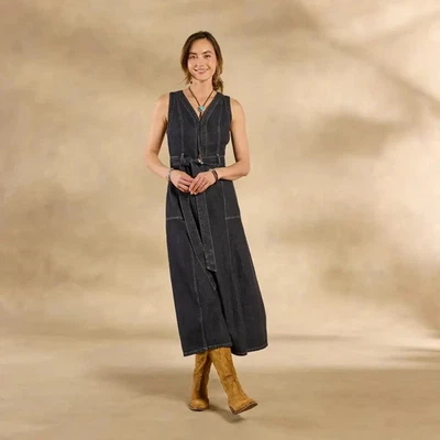 Vestido Sundance Poppy Denim Jean Midi Negro Lavado con Cinturón Nuevo con Etiquetas, Talla 8 Foto 1 de 2