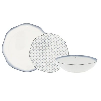 18tlg. Tellerset Geschirrset Iris Blue Motiv 2 weiß blau Bastion Collections - Bild 1 von 4