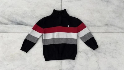 Suéter IZOD Niños Negro Rojo Rayas Cuello Simulado 1/4 Cremallera Algodón Niños 4T Preppy Esquí Foto 1 de 4