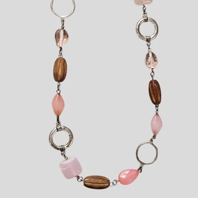 Collar de moda de madera natural rosa suave Cookie Lee tono plata 32 pulgadas Foto 1 de 4