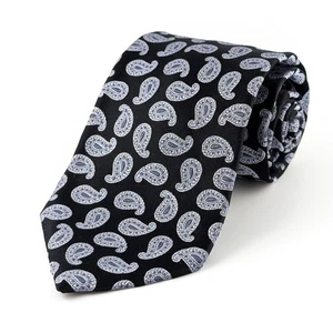 Vintage Nautica Silk Tie Paisley Preppy 90s Corporate Formal Black Silver Blue - Picture 1 of 8