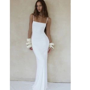 NWT MOLLY KING x BAYSE White Sleeveless Toledo Strappy Bias Maxi Dress Size S - Picture 1 of 11