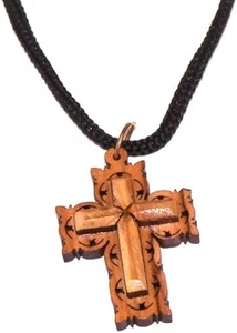 Unisex Cross Necklace Olive Wood Pendant Holy Land Wooden Cross Necklace - Picture 1 of 12