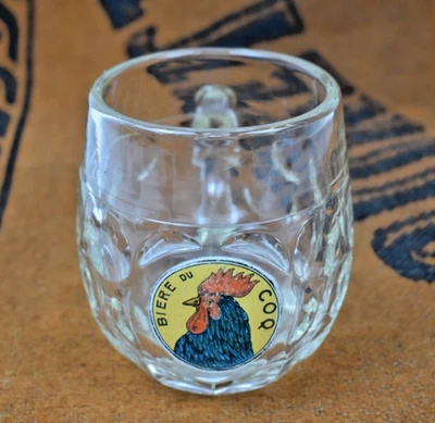 CHOPE VERRE PUB LOGO EMAILLE BIERE DU COQ BORDEAUX CONTENANCE GRAVEE 5/20 L - Photo 1/4