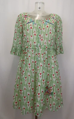 Vestido Laura For Topshop Verde Retro Bordado Tatuaje Calavera de Roca Libélula M Foto 1 de 4