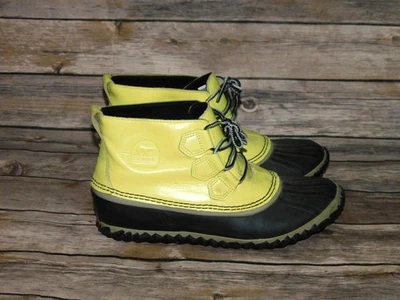 Sorel Talla 8.5 Amarillo Negro N Sobre Botas de Lluvia Tobillo Impermeable Goma 39.5 Foto 1 de 4