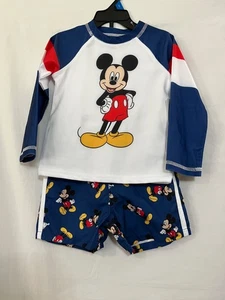 New Disney Boys Mickey Mouse Rash Guard Shirt and Short Set UPF 50+ 2T,3T sizes - Picture 1 of 3