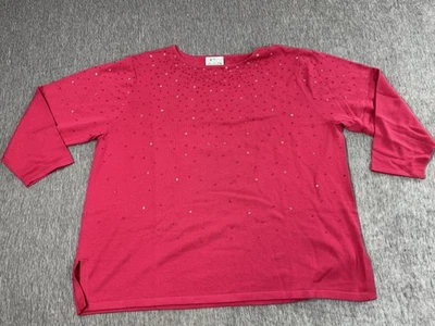 Quacker Factory Sweater Womens Plus 3X Red Embellished Sequin Beaded 3/4 Sleeve - Image 1 of 4