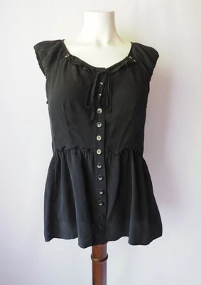 Oonagh By Nanette Lepore Silk Peplum Ruffle Blouse Button Front Black S - Image 1 of 4
