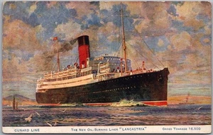 c1920s CUNARD LINE Steamship Postcard "The New Oil-Burning Libner LANCASTRIA" - Picture 1 of 2