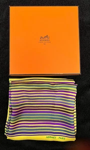 Hermes Faubourg Express Scarf Silk Yellow Purple Blue Green 34" W/ Box Nonnacore - Picture 1 of 14