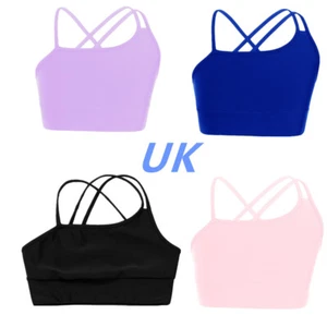 AU Girls Crop Tank Tops Sleeveless Yoga Sports Bras Camisole Ballet Dance Tops - Picture 1 of 36