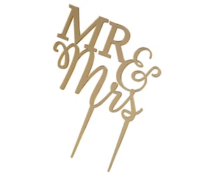 Mr. & Mrs. Gold Laser Cut Cake Pick - Picture 1 of 4