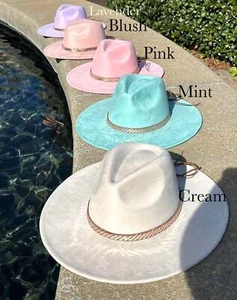 Vegan Suede Hat, Hat with Rosegold Accessory, Hat for Burning, Wide Brim Hat, Ra - Picture 1 of 11