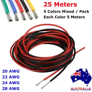25M Silicone Wire Cable 20AWG 22 24 28 AWG Tinned Copper Line 5 Color Mixed AU - Picture 1 of 9