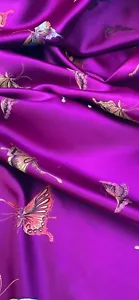 Magenta Purple Multicolour Butterfly Chinese Brocade Fabric 45'' PRICE PER METER - Picture 1 of 2