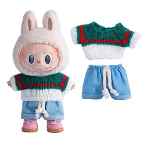 Lindo conjunto de jeans de punto Labubu ropa regalo 15-17 cm mini ropa de peluche para muñeca - Imagen 1 de 39
