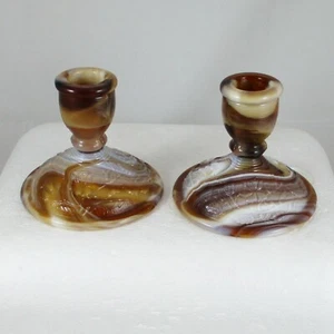 IMPERIAL IG LUSTRE ROSE CARAMEL SLAG GLASS CANDLE HOLDERS - Picture 1 of 5