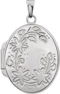 Engravable Floral Oval Locket In Sterling Silver - Picture 1 of 3