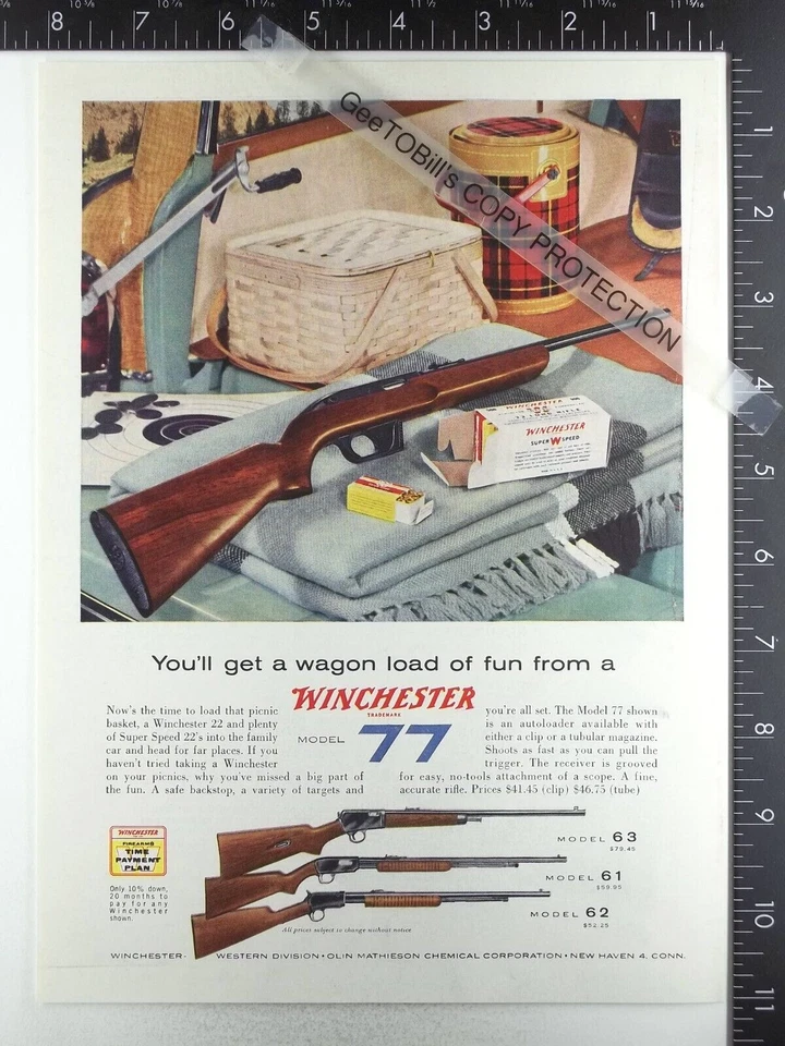 1957 ADVERTISEMENT for Winchester Model 77 61 62 63 22 rifles - Image 1 of 1