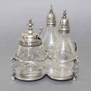 Antique Victorian Trefoil Silver Mounted Cruet Condiment Set, George Fox, 1875. - Picture 1 of 18