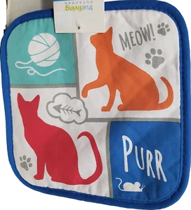 1 porta pentola jumbo stampato, 8"x8", GATTI ROSSI E ARANCIONI E OSSA DI PESCE, MIAGOLIO, FUSA, TL - Foto 1 di 6