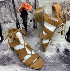 a.n.a Lena Lace-Up Ankle Wrap Block Heels Women's 9 Suede Sandals Shoes 057-6305 - Picture 1 of 16
